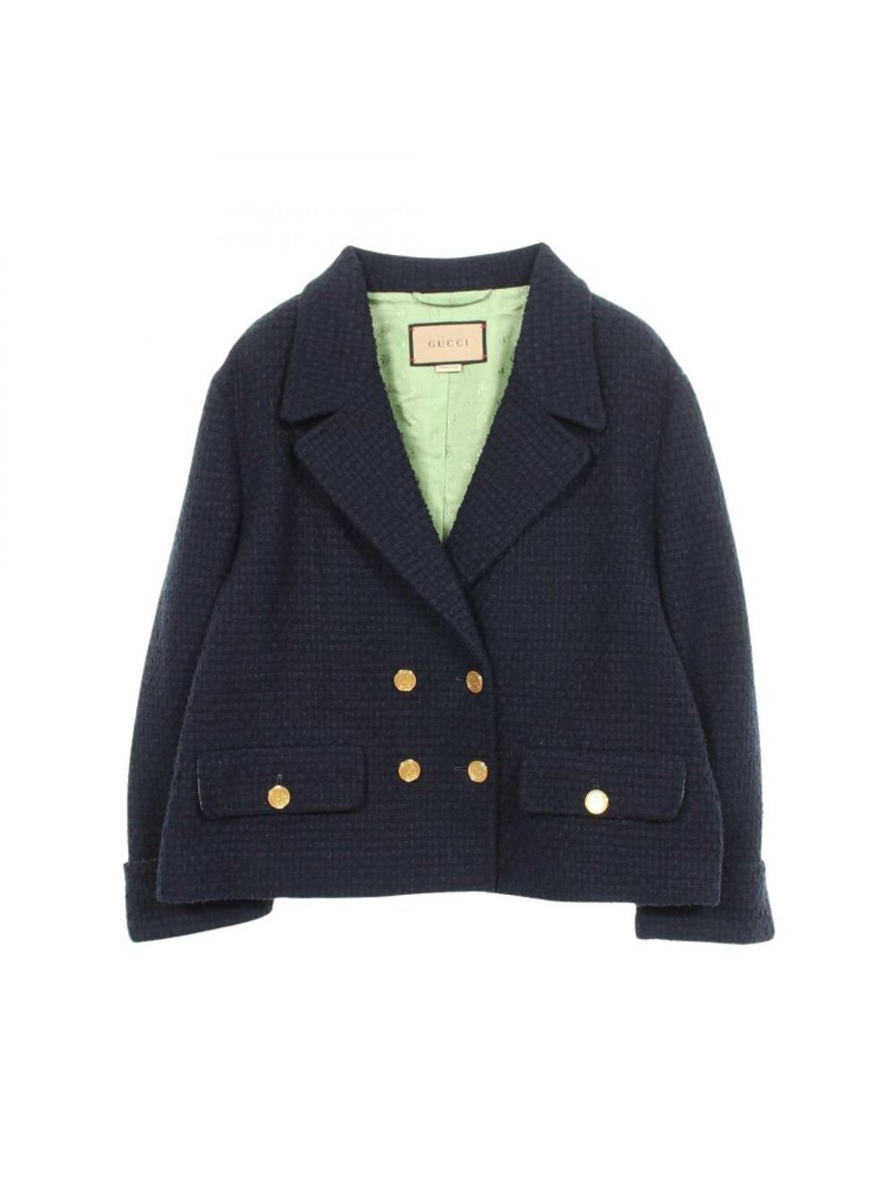 Gucci Tailored Jacket Tweed Double Breasted Beaded Sequin Embroidery Cotton